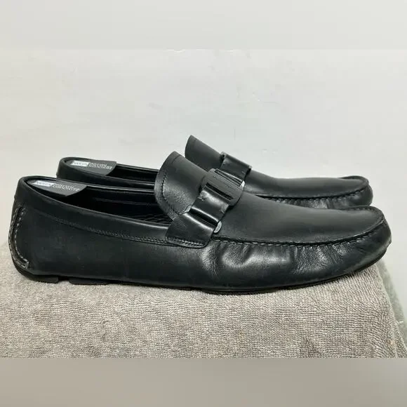 Salvatore Ferragamo Sardegna Driver Loafers Men Black Leather Shoes Size 13 D - Picture 2 of 11
